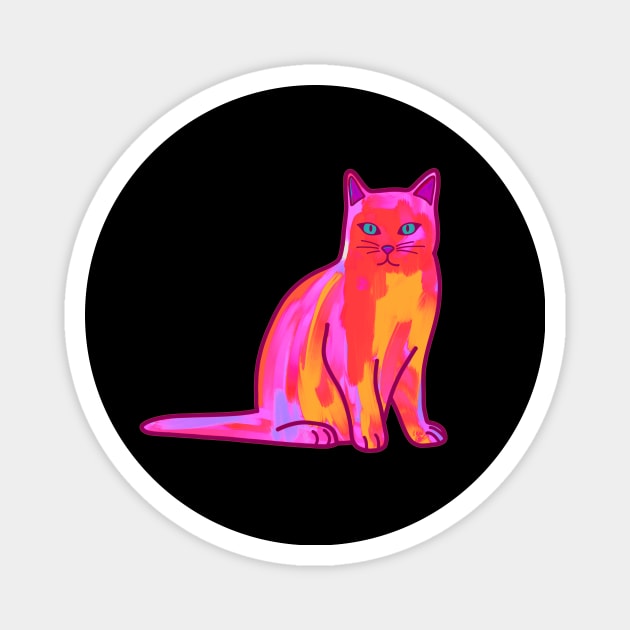 Pink Cat Magnet by Kelly Louise Art